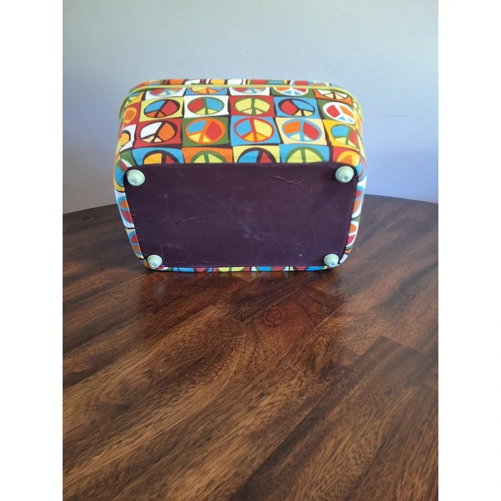 Vintage Style Peace Sign Sewing Basket Organizer Box with Removable Tray Multi